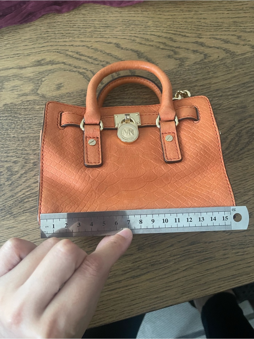 Michael Kors Orange Textured Mini Satchel Croc-Embossed Lamb Leather